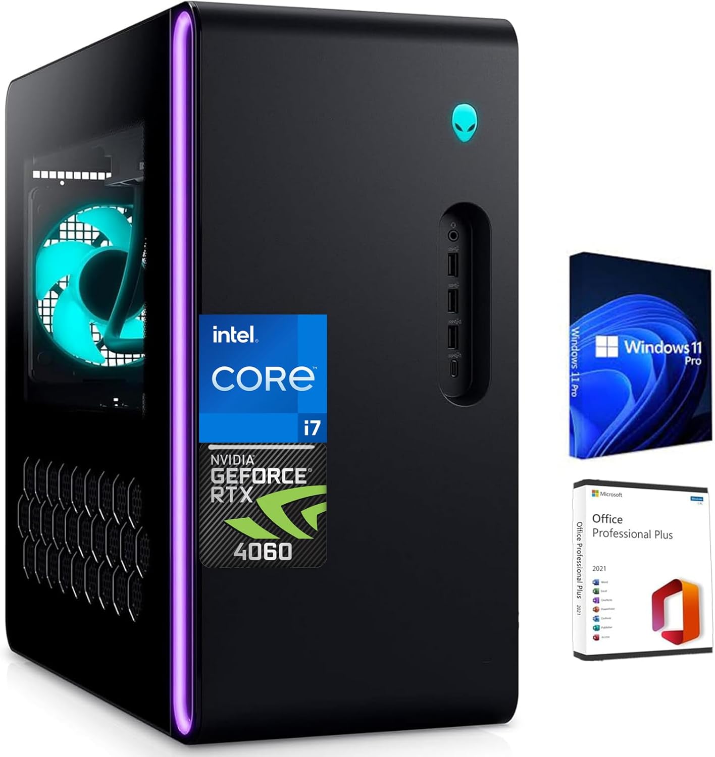 Alienware Aurora R16 Gaming Desktop – Intel i7-14700F, RTX 4060, 32GB DDR5, 2TB SSD, 2TB HDD, Wi-Fi 6E, Bluetooth, 12 USB Ports, Windows 11 Pro, with Microsoft Office Lifetime License