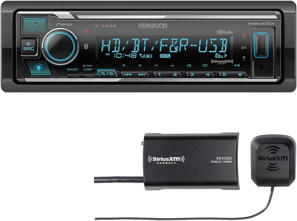 Kenwood Excelon KMM-X704 Digital Media Receiver with Bluetooth & HD Radio | Amazon Alexa Ready | Plus SiriusXM SXV300v1 Connect Vehicle Tuner Kit for Satellite Radio (Renewed)