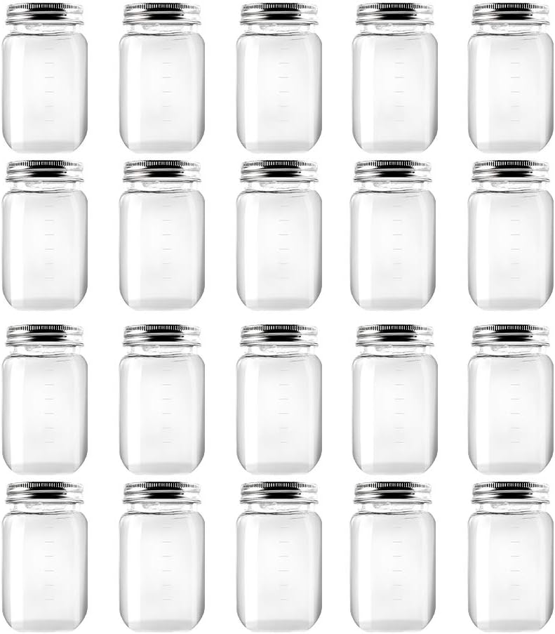 novelinks 16 Ounce Clear Plastic Jars Containers With Screw On Lids – Refillable Round Empty Plastic Slime Storage Containers for Kitchen & Household Storage – BPA Free (20 Pack)