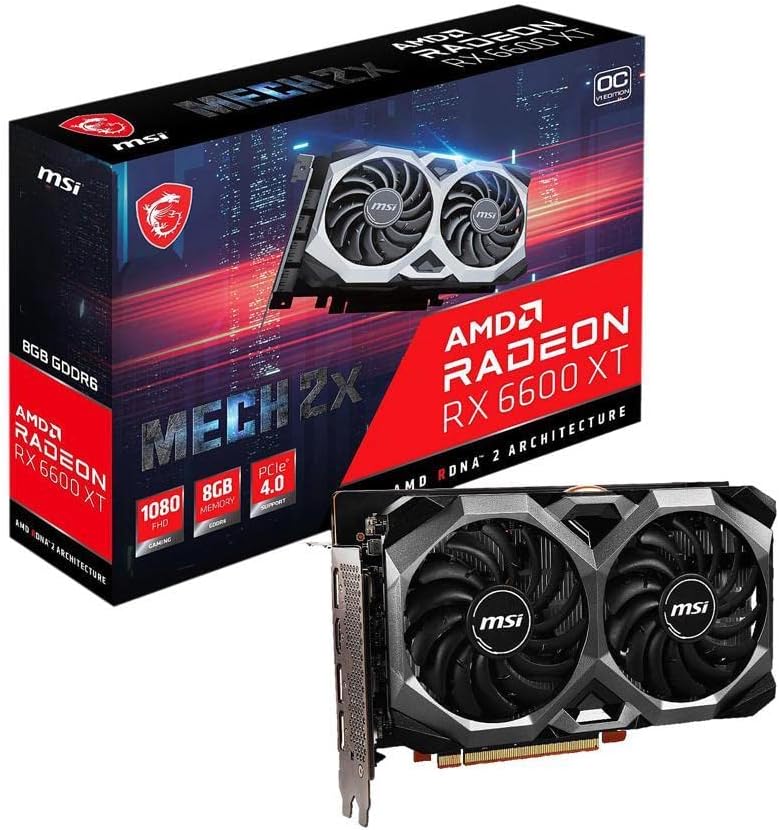 MSI Gaming AMD Radeon RX 6600 XT 8GB GDDR6 128-bit HDMI/DP 2602 MHz Boost Clock FreeSync DirectX 12 VR Ready OC Graphics Card (RX 6600 XT MECH 2X 8G OCV1)