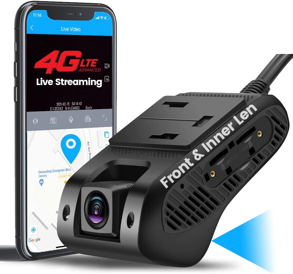 Live Video & 24H Remote Monitor, Jimi JC400P 4G & WiFi Dual Dash Cam Front and Inside Cam for Cars 1080P Car Camera Driving Recorder| GPS Track| G-Sensor | Loop Records | Behavior Analysis (LNCOONAPP)