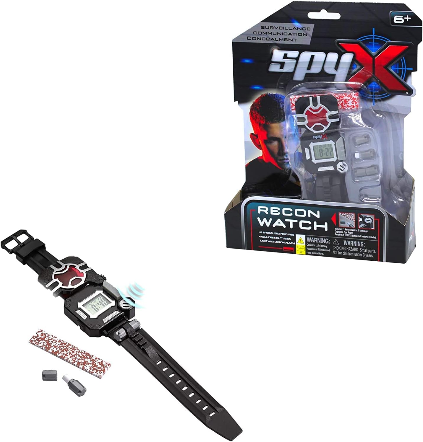 SpyX / Spy Recon Watch. 8-Function Spy Toy Watch: Led Spot Light, Stopwatch, Alarm, Decoder, Secret Message Paper & Capsules, and Motion Alarm. Perfect Addition for Your spy Gear Collection!