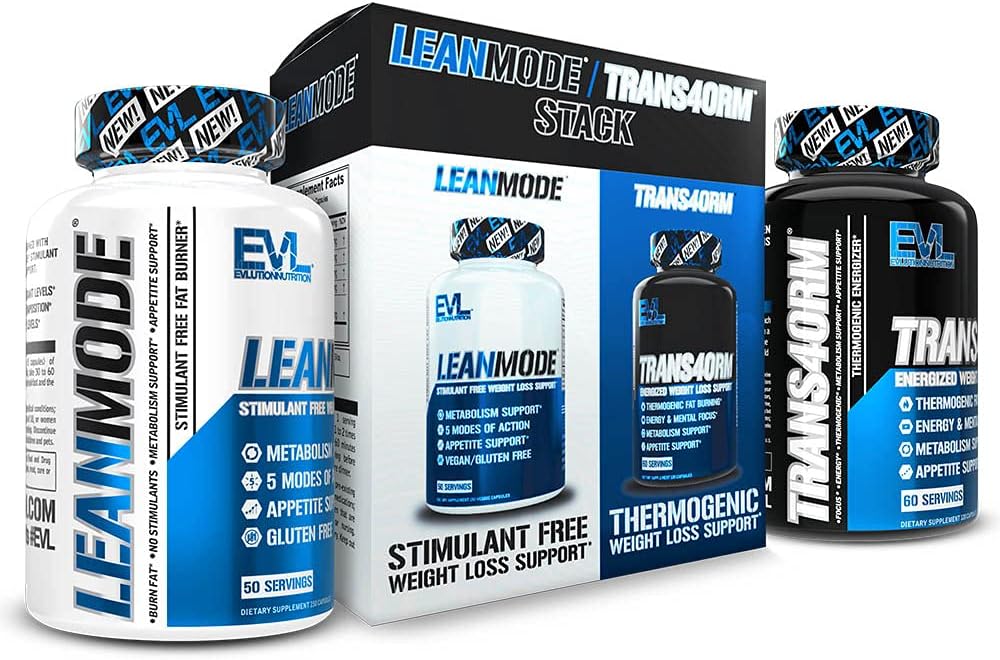 EVL Weight Loss Support Stack – Trans4orm Thermogenic Fat Burner Support Pills with Green Coffee Bean Extract and Forskolin Plus LeanMode Non-Stimulant Metabolism and Fat Loss Support Pills