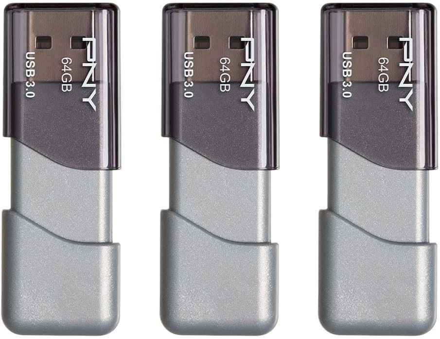 PNY 64GB Turbo Attaché 3 USB 3.0 Flash Drive,Grey (Pack of 3)