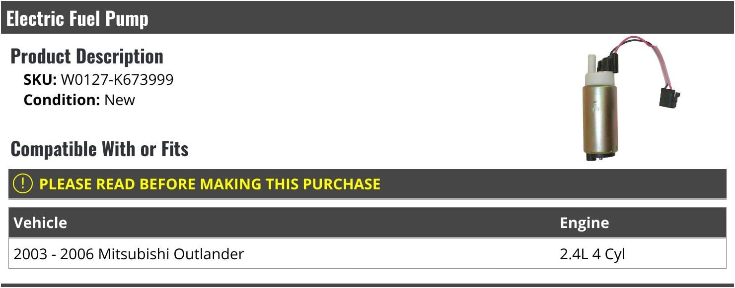 Electric Fuel Pump – Compatible with 2003-2006 Mitsubishi Outlander 2.4L 4-Cylinder