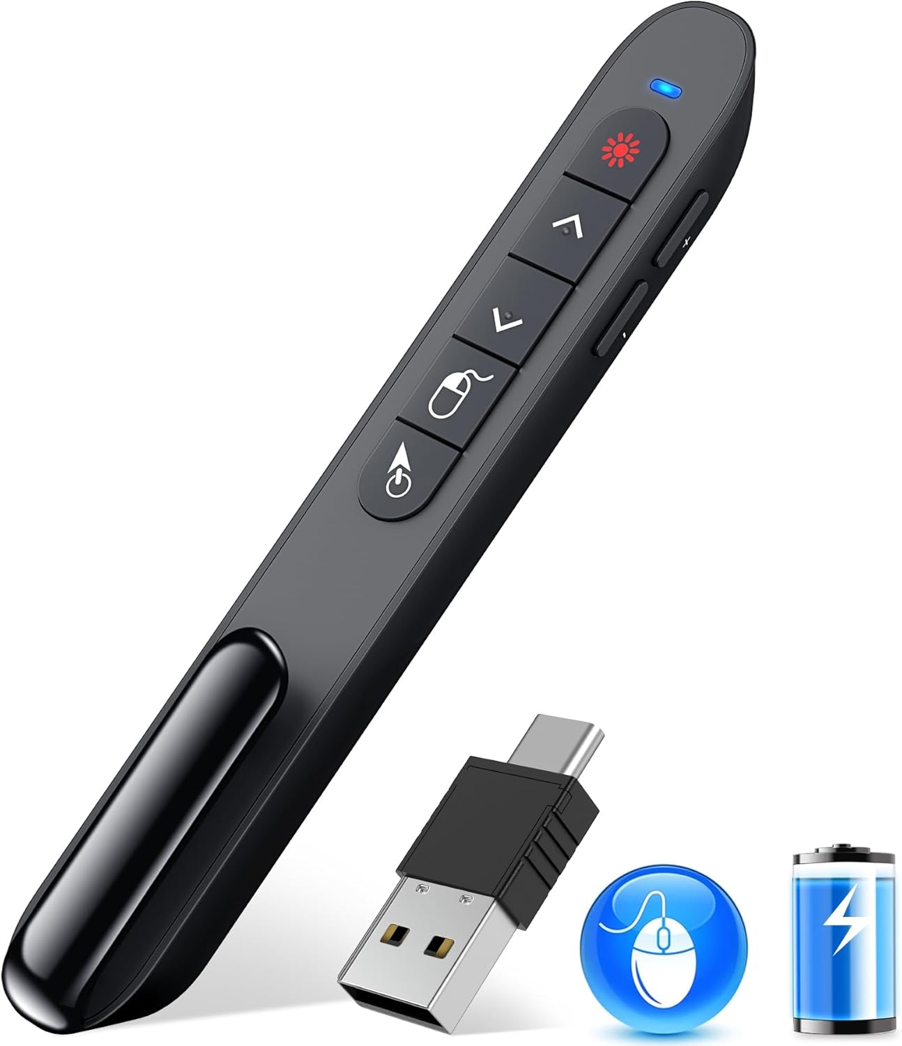 2 in 1 USB Type C Wireless Presenter Remote with Air Mouse, Rechargeable Presentation Clicker PPT Pointer RF 2.4GZ PowerPoint Clicker Slide Advancer for Computer Mac