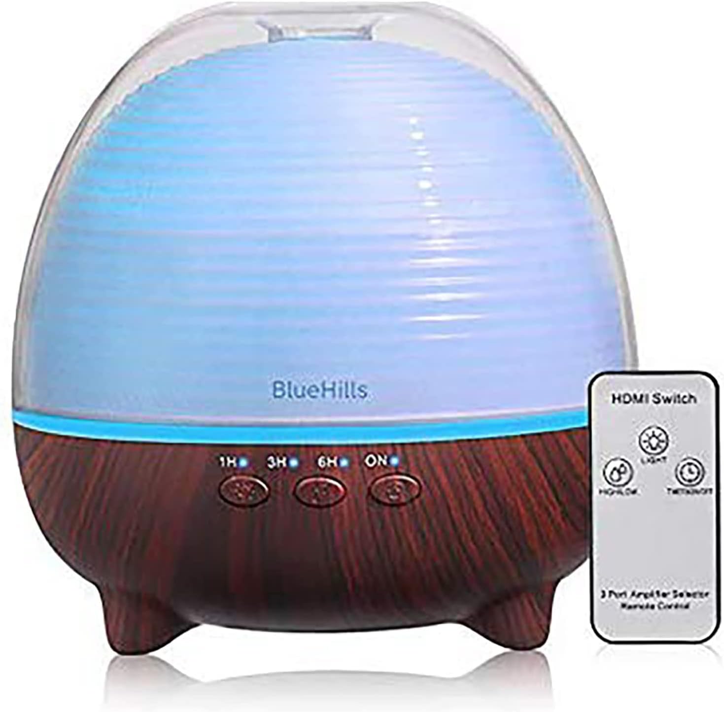 BlueHills Premium 1000 ML Large XL Essential Oil Diffuser with Remote Aroma Humidifier for Large Room Home Long Run Time Huge Coverage Area Lights High Mist Extra Large Capacity Dark Wood Grain N6