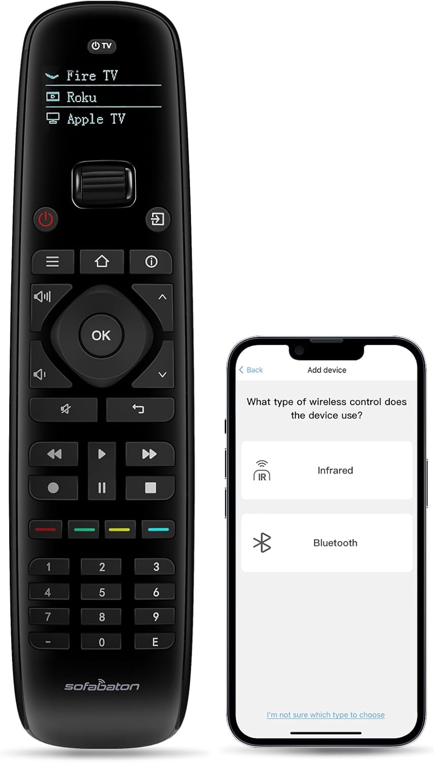 SofaBaton U2 Universal Remote Compatible with TV/DVD/STB/Projector/Blu-ray/Streaming Players, Longer Infrared Signal & Raise to Wake, All-in-One Remote Control with APP & Customizable Macro Button