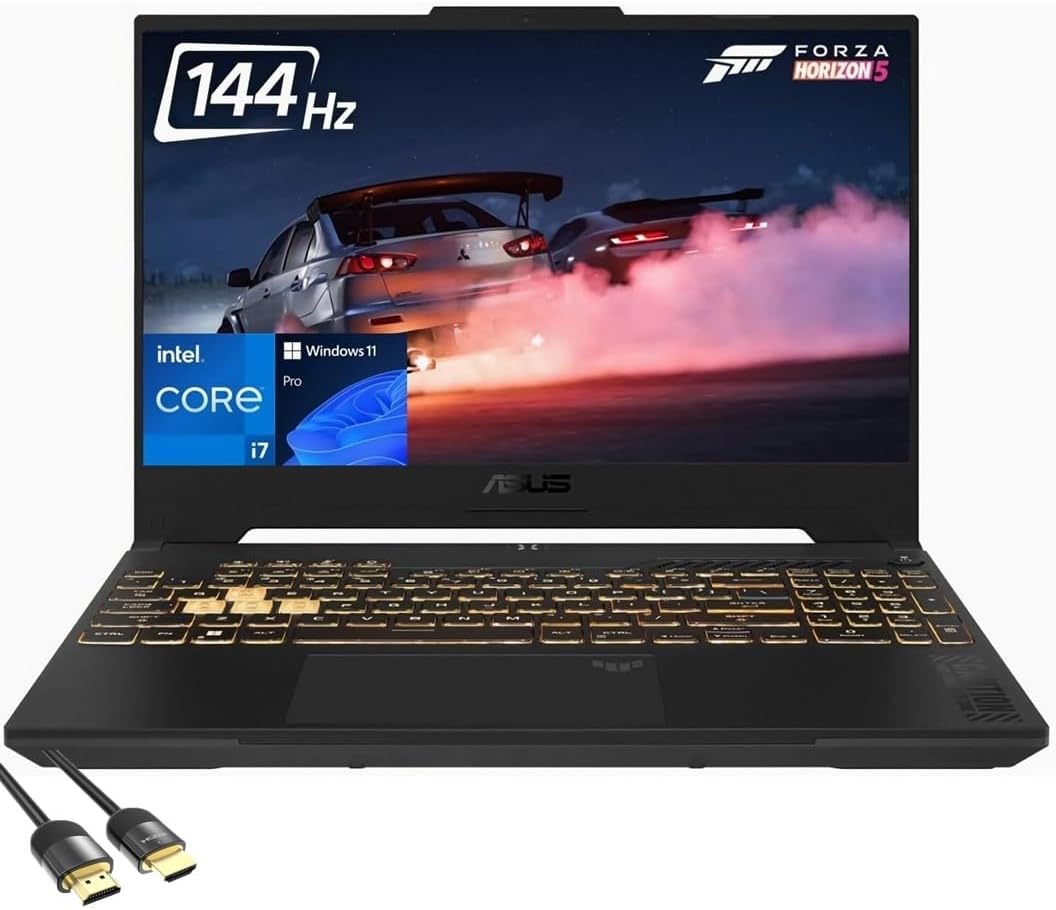 ASUS TUF Gaming Laptop, 15.6″ FHD 144Hz Display, 12th Gen Intel 14-Core i7-12700H, GeForce RTX 4070 140W, 64GB RAM, 1TB PCIe 4.0, VR Ready, Thunderbolt 4, RGB Keyboard, WiFi6, RJ-45, HDMI, Win 11 Pro