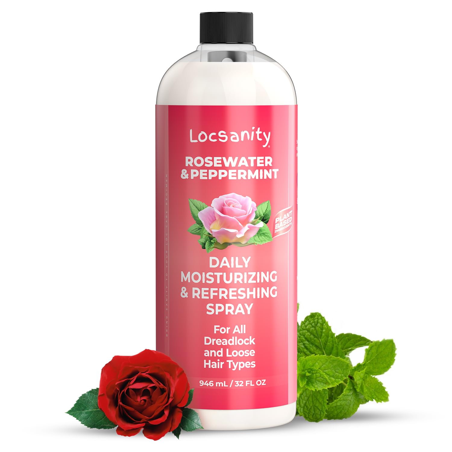 Locsanity Rosewater and Peppermint Daily Moisturizing Spray – Jumbo Size Hydrating Dreadlock Spray to Nourish the Scalp and Protect Hair From Oil and Buildup (32oz)