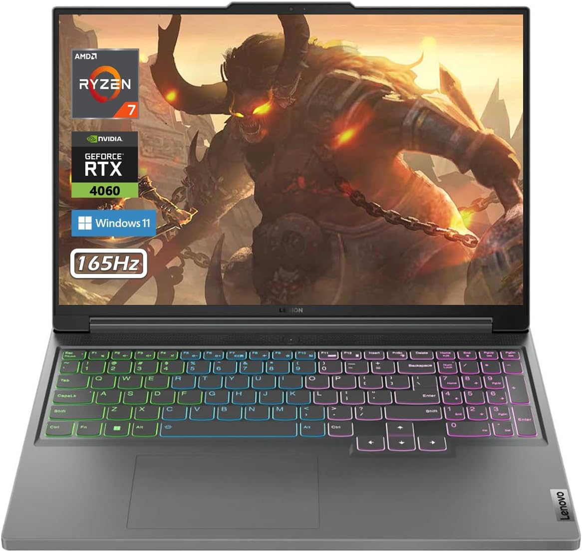 Lenovo Legion Slim 5 Gaming Laptop Computer, 16″ WQXGA Display 165Hz, 64GB RAM 2TB Storage, AMD Ryzen 7 7840HS, 8core, 5.1GHz, NVIDIA GeForce RTX 4060, Wi-Fi, Win11, Storm Grey, W/GaLiMu