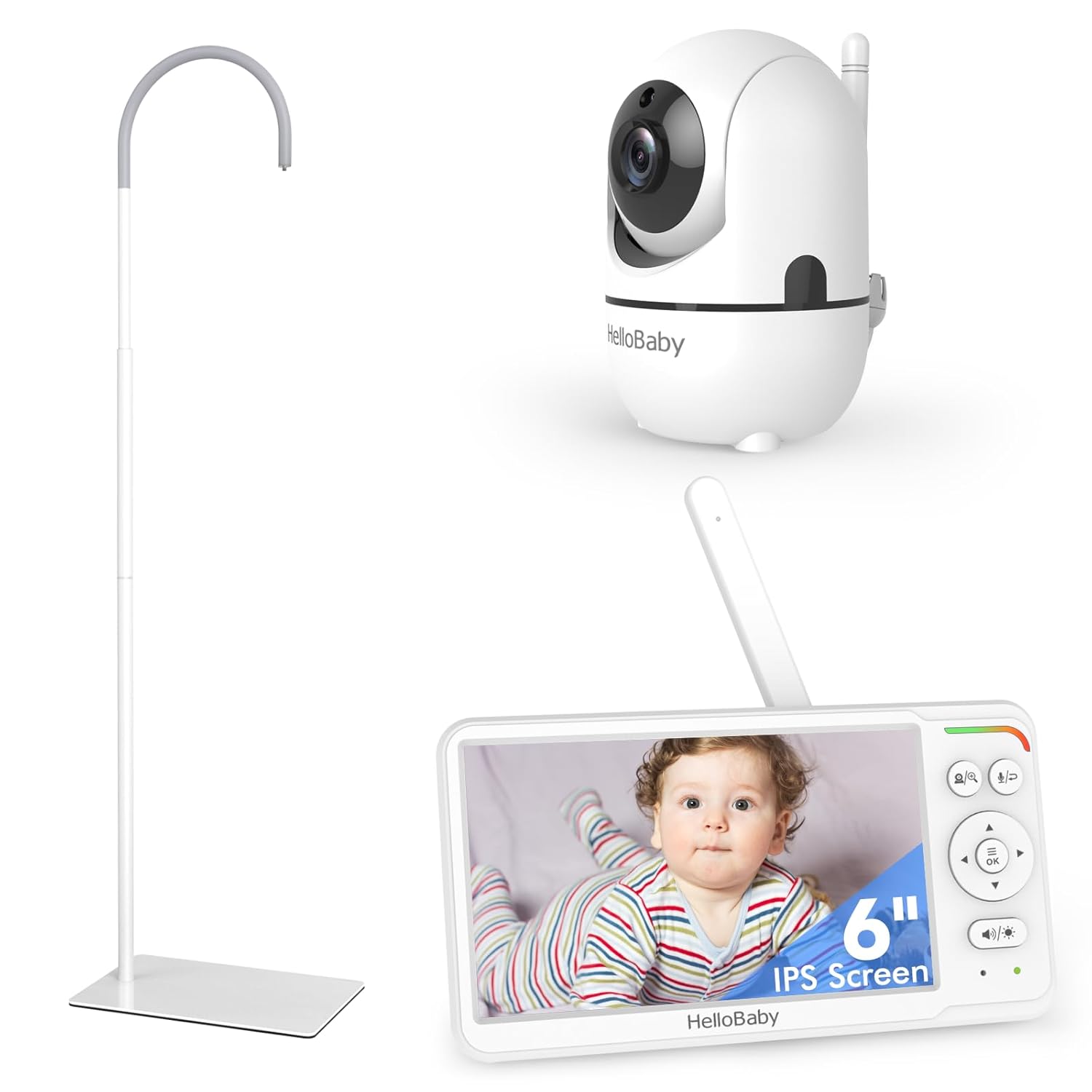 HelloBaby Baby Monitor with Floor Stand, World First 6” IPS Screen Baby Camera Monitor, No WiFi and 30-Hour Battery Life, 178° Wide Viewing Angle, Baby Monitor with Camera and Audio