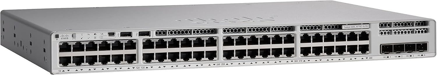 CISCO Catalyst 9200 C9200L-48P-4G Layer 3 Switch – 48 X Gigabit Ethernet Network, 4 X Gigabit Ethernet Uplink – Manageable – Twisted Pair, Optical Fiber – Modular – 3 Layer Supported