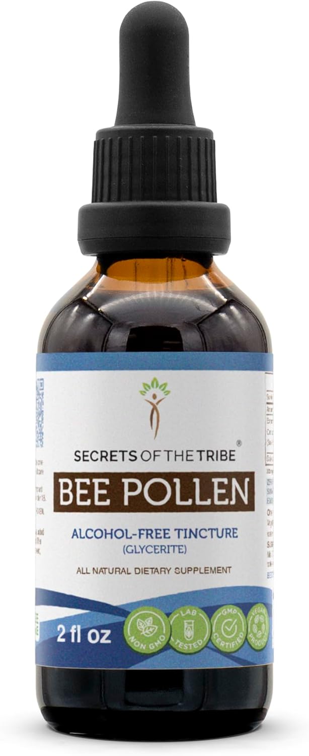 Secrets of the Tribe Bee Pollen Tincture Alcohol-Free Extract, Bee Pollen (Bee Pollen) Dried Pollen (2 FL OZ)