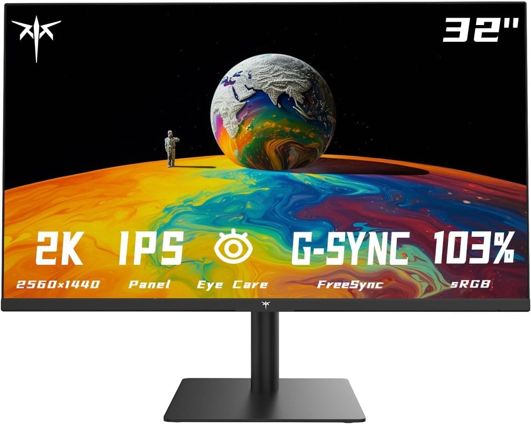 KTC 32 Inch 2K Monitor, 1440P IPS Computer Monitor, 75Hz Frameless QHD PC Monitor for Office & Gaming, Eye Care, G-Sync/FreeSync, 103% sRGB, HDR, HDMI/DP, Tilt Adjustable, VESA Mountable, H32T13