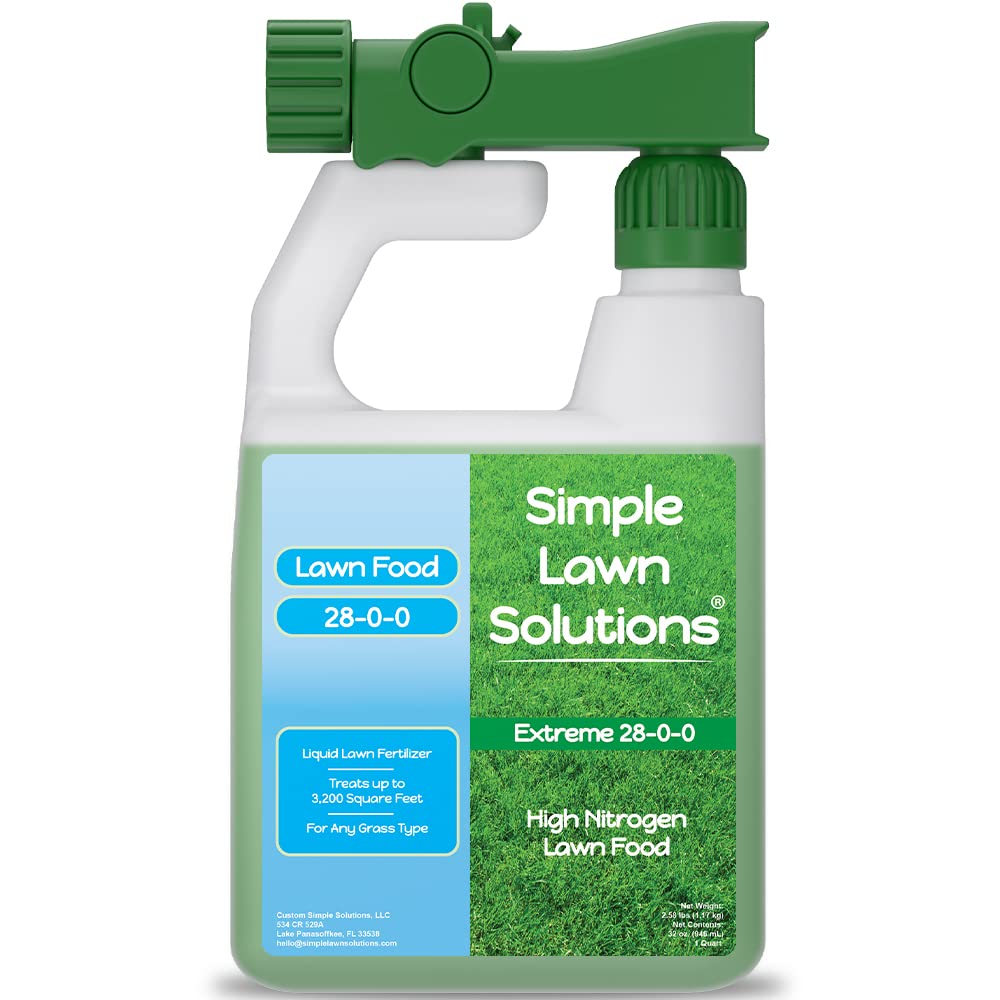 Maximum Green & Growth Fertilizer High Nitrogen 28-0-0 Liquid Lawn Food Spray Spring & Summer- Any Grass Type- Simple Lawn Solutions – Concentrated Quick & Slow Release Attached Sprayer (32 Ounce)