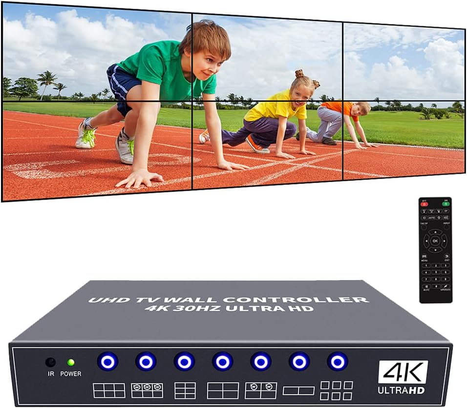 ISEEVY 4K UHD Video Wall Controller 2×3 3×2 2×2 TV Wall Processor Support 3840×2160@30 HDMI Input for 6 TV Splicing Display