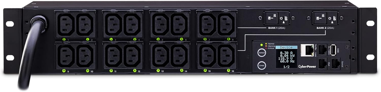 CyberPower PDU81007 Switched Metered-By-Outlet PDU, 200-240V/30A, 16 Outlets, 2U Rackmount