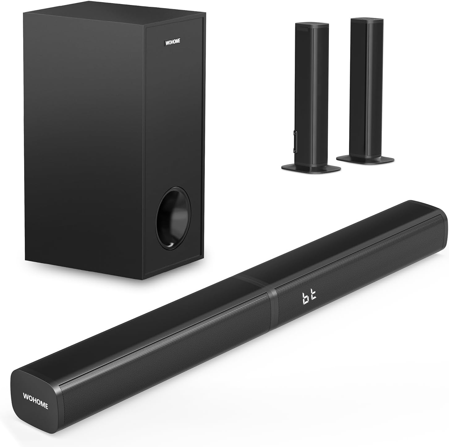 Wohome 2.1 Sound Bar for Smart TV with 5 Inches Subwoofer, 140W, 2 in 1 Detachable Soundbar with RGB-IC Backlight, Bluetooth 5.3, Optical, AUX, USB Input, Bass Adjustable, Remote/Button Control