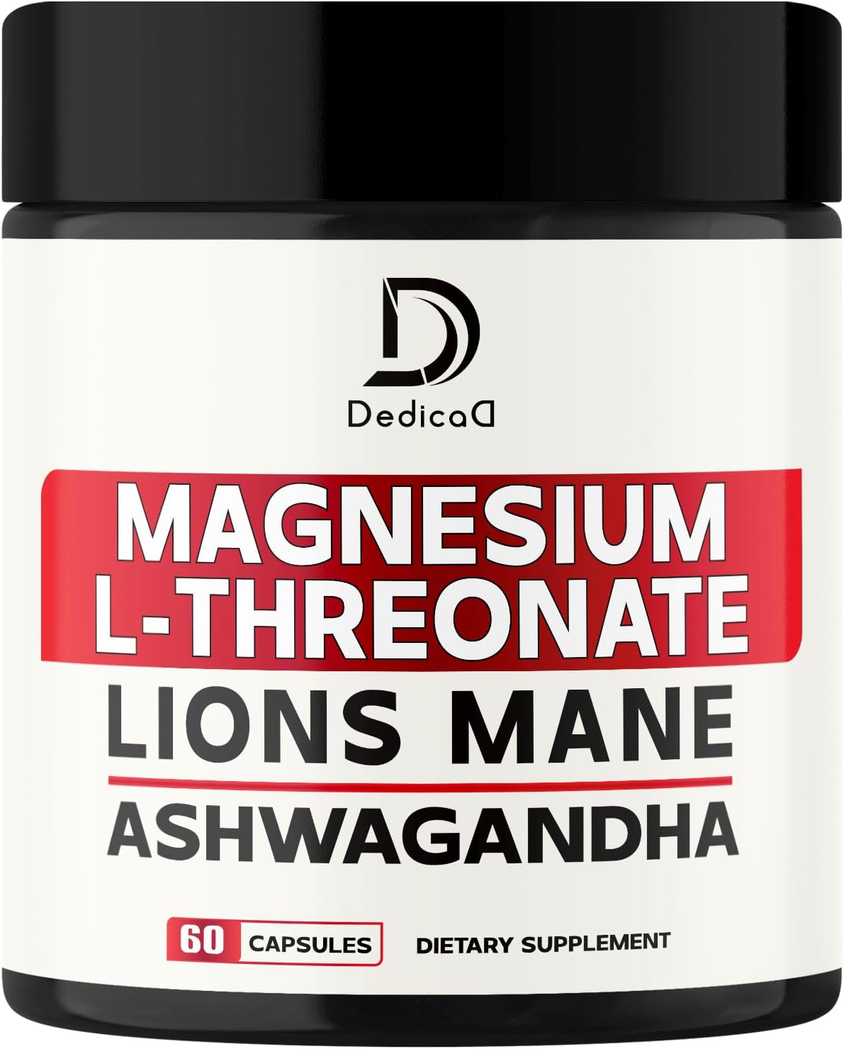 Magnesium L-Threonate Supplement with Lions Mane & Ashwagandha Root – 1000Mg Per Serving for 60 Count Supply – Advanced Formula Support