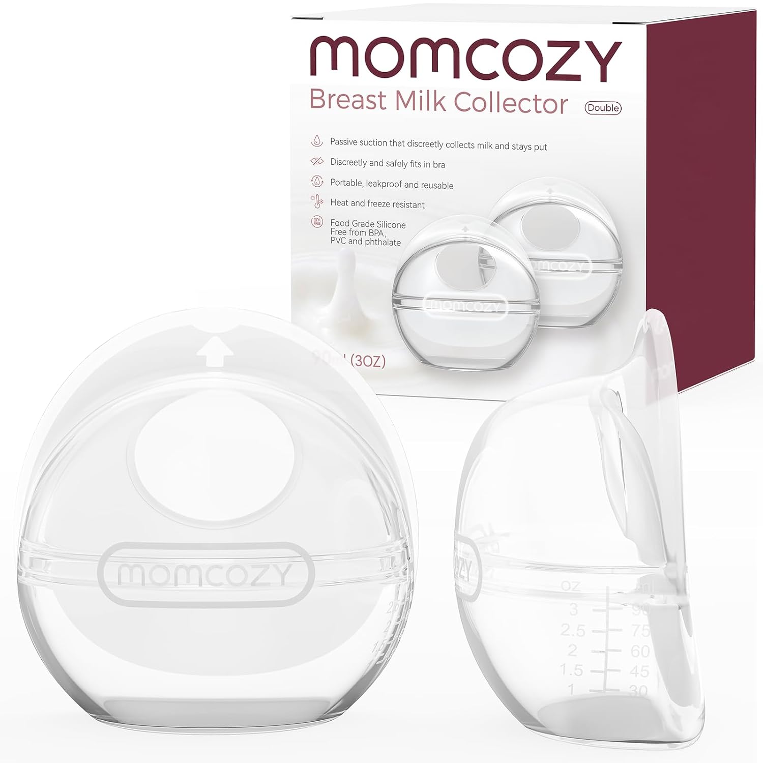 Momcozy Breast Milk Collector, Milk Collectors for Breastfeeding, Reusable Breast Milk Shells, Silicone Catcher with More Fit & Soft (3oz/90ml, 2 Counts)