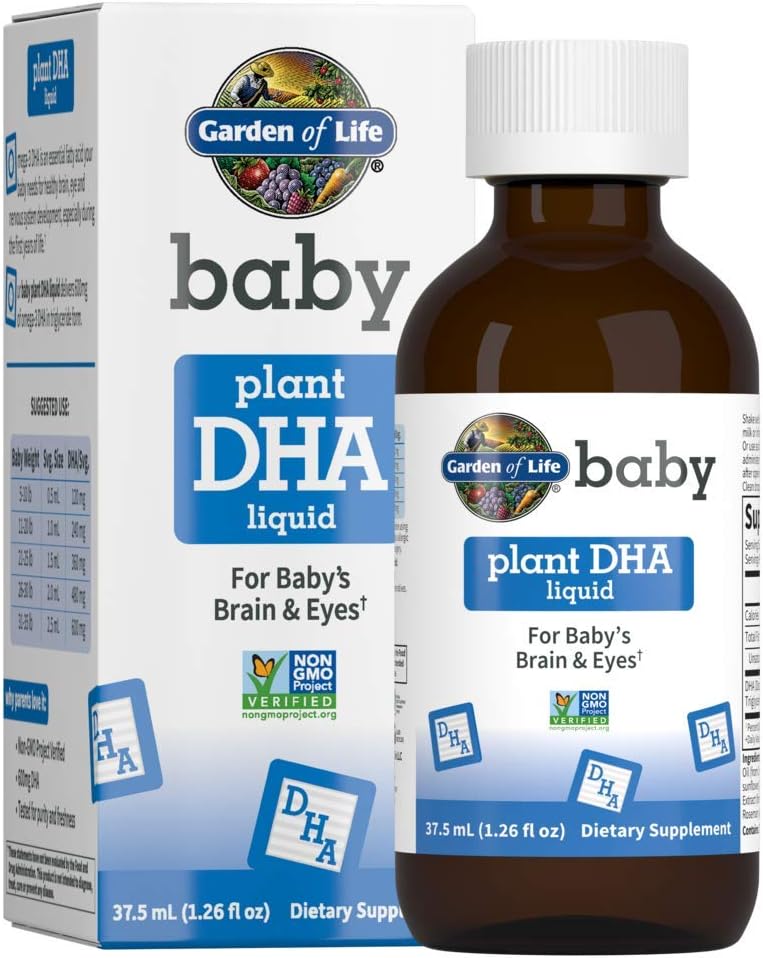 Garden of Life Baby DHA Drops, 600mg Omega 3 DHA Vegan for Baby’s Brain & Eyes from Vegetarian Friendly Plant Based Sources (No Fish Oil) for Babies & Toddlers, 37.5 mL (1.26 fl oz) Liquid