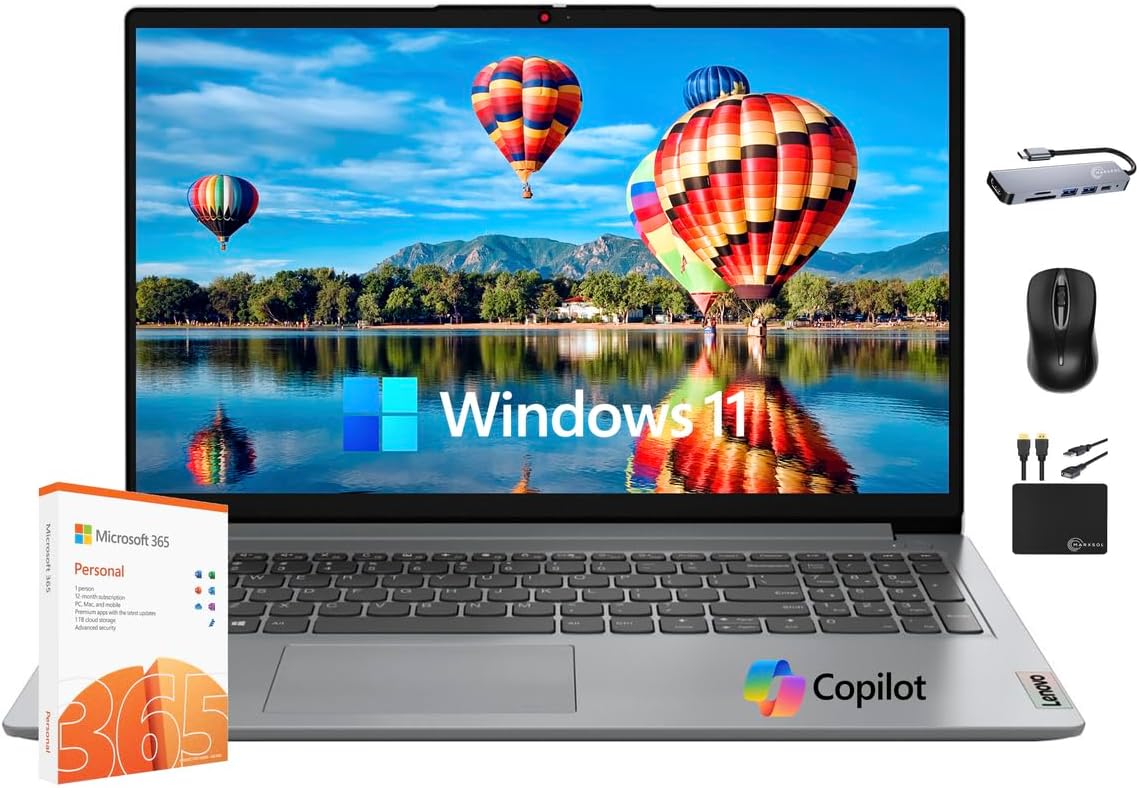 Lenovo IdeaPad Newest Slim Laptop, 20GB RAM, 1TB Storage (512GB SSD & 500GB External), Dual Core Intel Processor, 15.6 Inch Anti-Glare Display, WiFi 6, HD Webcam, Long Battery, Office 365, Win 11