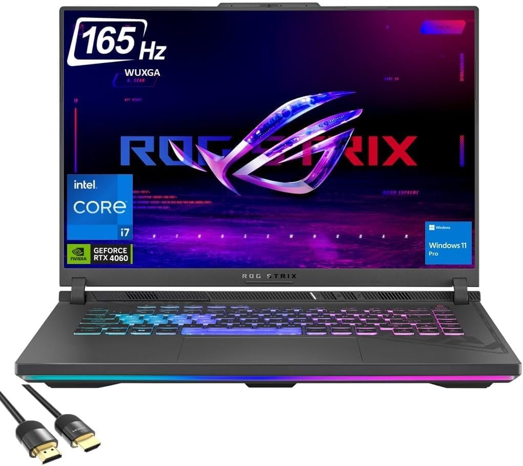 ASUS ROG Strix G16 Gaming Laptop, 16″ WUXGA 165Hz Display, GeForce RTX 4060 140W, 13th Gen Intel 14-Core i7-13650HX, 16GB DDR5, 2TB NVMe SSD, TB 4, 4-Zone RGB, WiFi 6E, PDG HDMI 2.1 Cable, Win 11 Pro