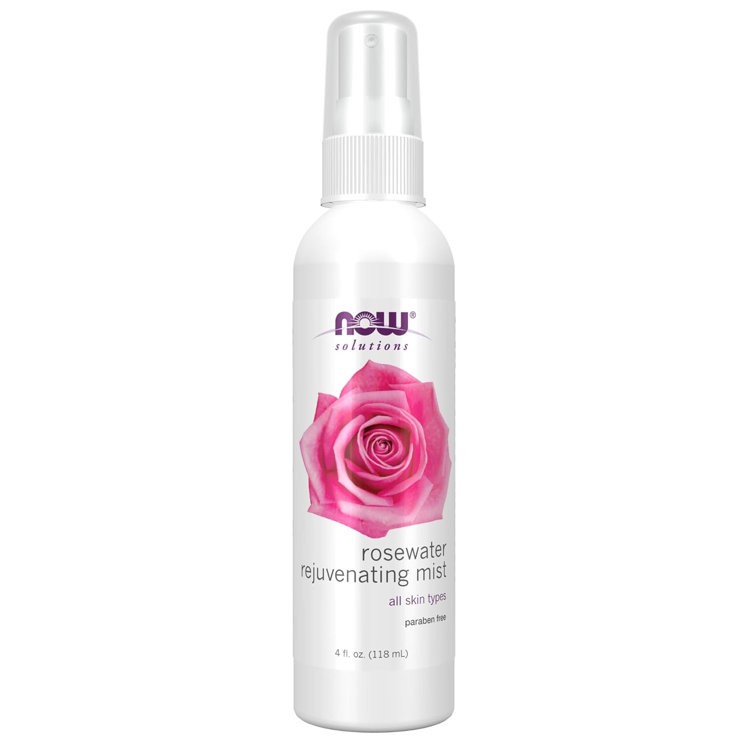 NOW Foods Solutions Rosewater Rejuvenating Mist, Hydration and Rejuvenation Spray for All Skin and Hair Types, 4-Ounce