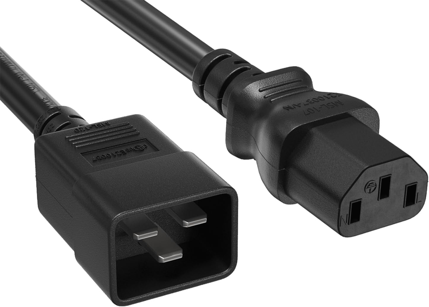 CableLeader 6ft IEC320 C20 to C13 Power Cord, 14AWG, 15A/250V, SJT, Power Extension Cord for PDUs, UPS Systems, Servers, Computer, Monitor & More, UL Listed, Black