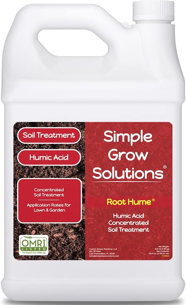 Simple Lawn Solutions Root Hume- Simple Grow Solutions – Concentrated Humic Acid – Liquid Carbon – Simple Grow Solutions- Natural Lawn & Garden Treatment – Plant Food Enhancer- Turf Grass Soil Conditioner (1 Gallon)