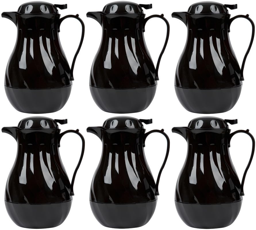 OCS Parts Set of 6 Easy Pour Thermal Coffee Carafes | 11-Inch Insulated Hot and Cold Beverage Pitcher Server for Coffee, Tea, Hot Chocolate and Water | 64-Ounce | Black