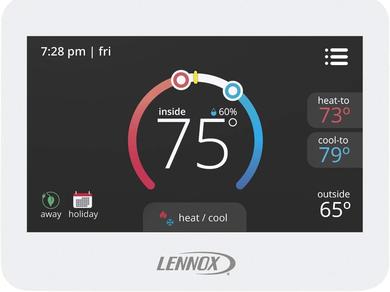 Lennox 17G74 CS7500 ComfortSense 7500 White Commercial Programmable Universal Multi-Stage Full-Color LCD Touchscreen Display Thermostat ASHRAE IECC FDD Compliant