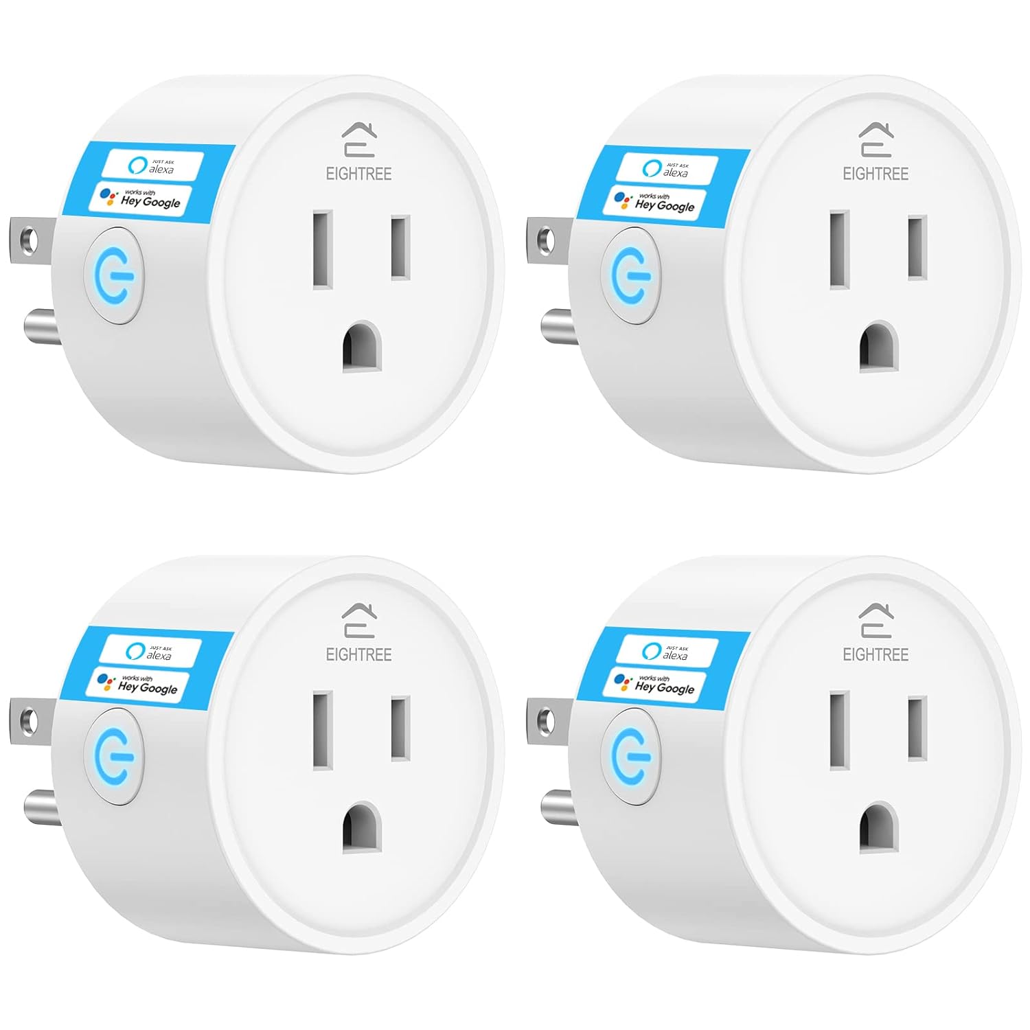 EIGHTREE Smart Plug, Smart Plugs That Compatible with Alexa and Google Home, Compatible with SmartThings, Smart Outlet with WiFi Remote Control and Timer Function, 2.4GHz Wi-Fi Only, 4 Packs