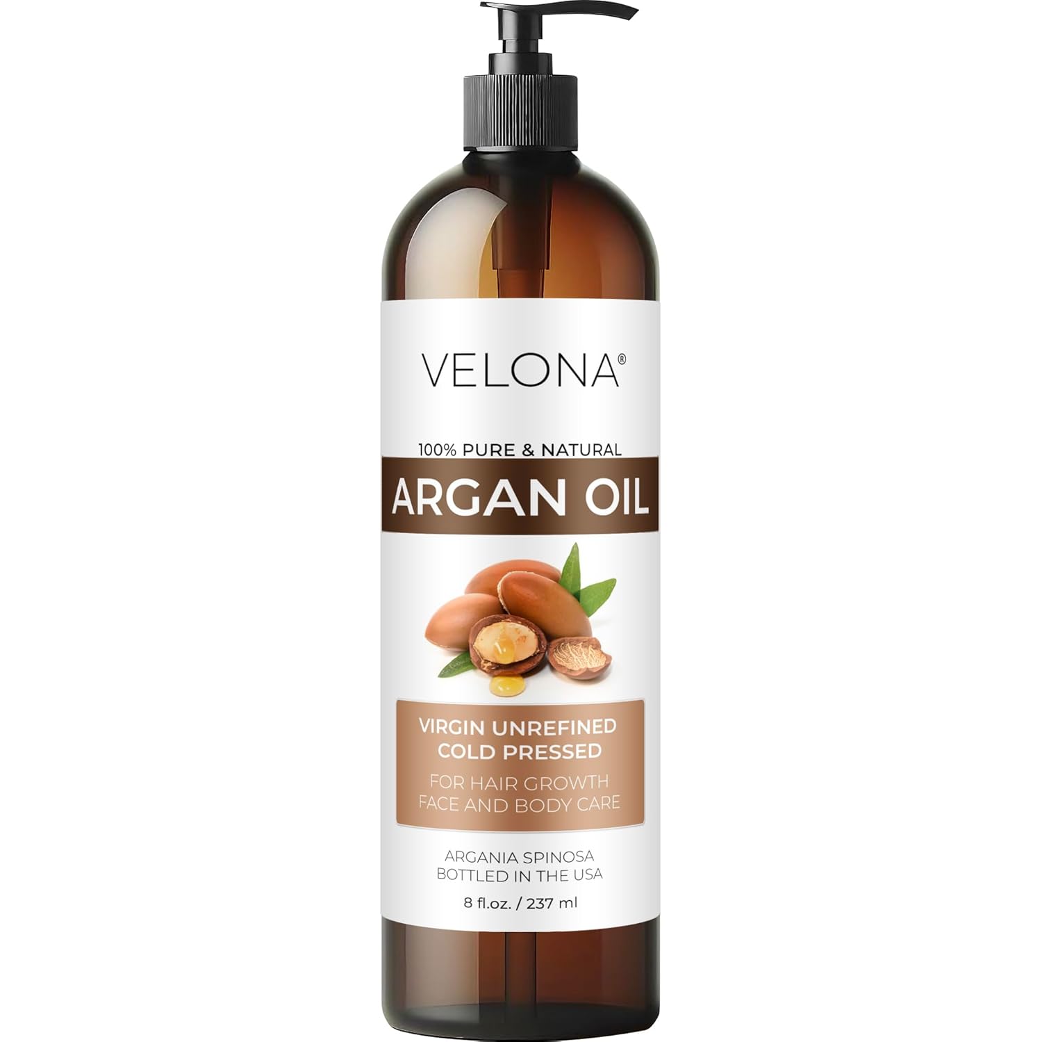 velona Argan Oil – 8 Fl Oz | Morocco Oil | Stimulate Hair Growth, Skin, Body and Face Care | Nails Protector | Unrefined, Cold Pressed | Cap Kit