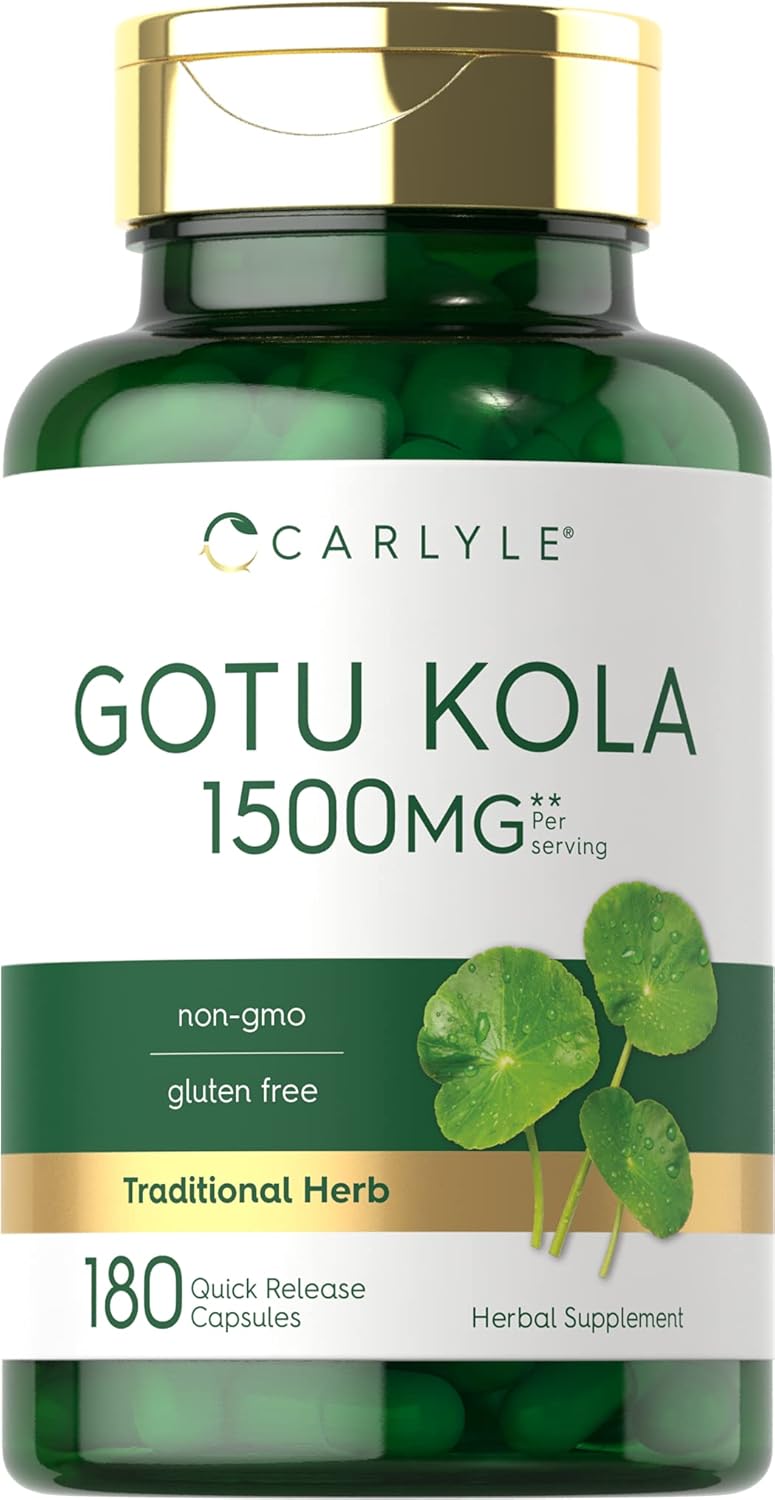 Carlyle Gotu Kola Capsules 1500mg | 180 Count | Non-GMO, Gluten Free | Traditional Herb Extract