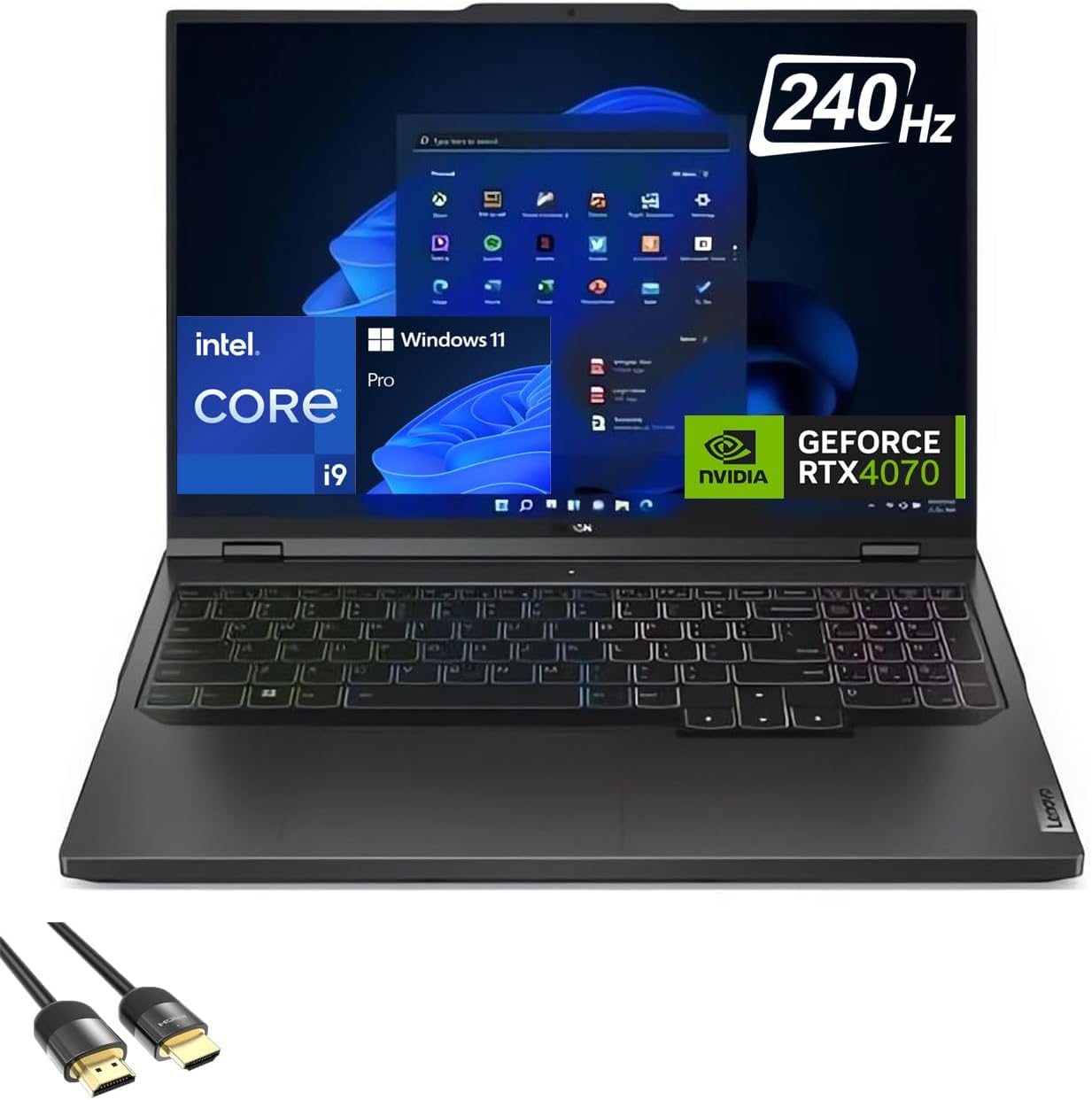 Lenovo Legion Pro 5i Gaming Laptop, 16″ WQXGA 240Hz Display, Core i9-13900HX, GeForce RTX 4070, 32GB DDR5, 1TB PCIe 4.0, WiFi 6E, 4-Zone RGB KB, Keypad, USB-C, HDMI, RJ45, PDG HDMI Cable, Win 11 Pro