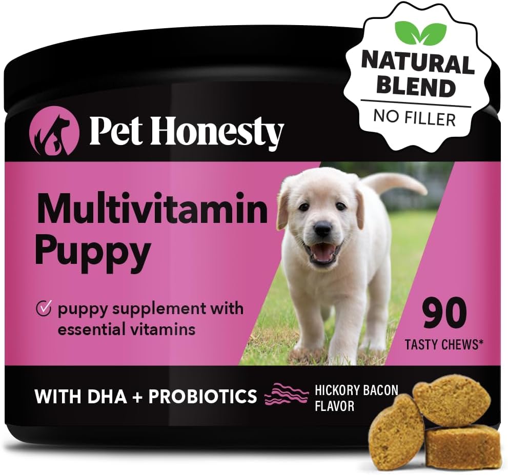 Pet Honesty Multivitamin Puppy Treats – Essential Dog Supplements & Vitamins for Learning and Cognitive Development- Probiotics, Omega Fish Oil for Health & Heart, Immune Health – Dog Health Supplies