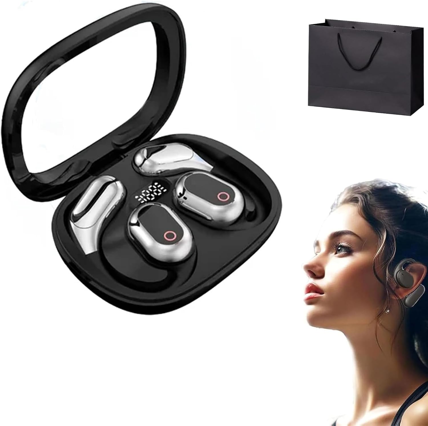 OpenAir Max AI Headphones, Peachloft Open Air Max Ai Headphones Translator, Ailsion Open Ear Headphones Wireless Bluetooth 5.3 Earbuds, Multi-Language, Touchscreen (Translation Version Black)