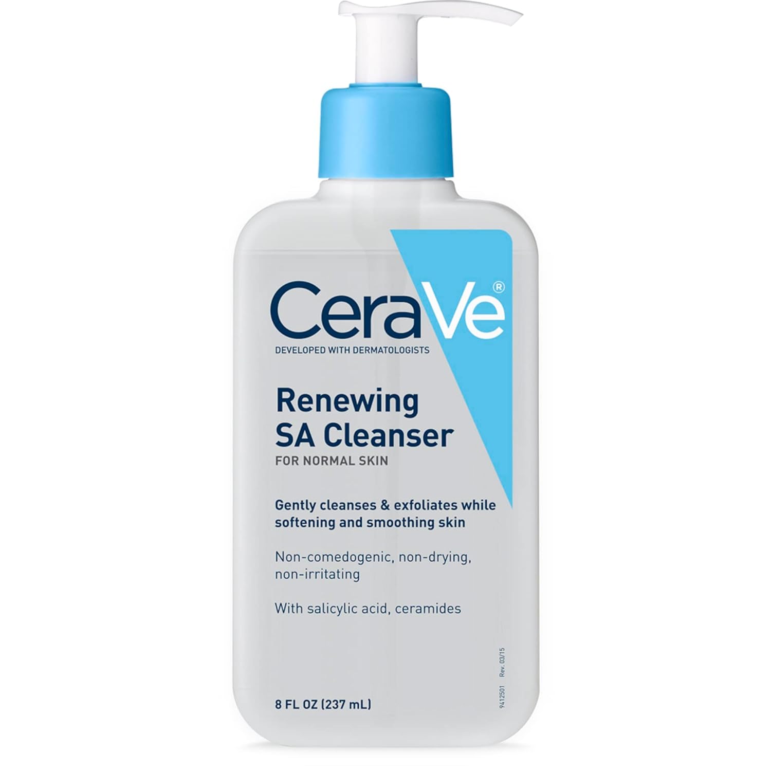 CeraVe Renewing Salicylic Acid Cleanser, Formulated With Hyaluronic Acid, Niacinamide, & Ceramides, Gentle BHA Exfoliating Face Wash Smooths & Softens Skin, Non Comedogenic & Fragrance Free, 8 Ounce