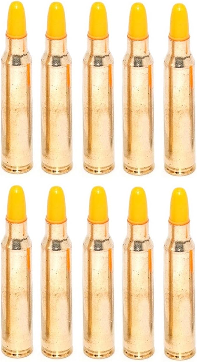 Pack of 10 Inert .223 REM Remington 5.56 NATO M16 AR-15 Rifle Orange Safety Trainer Cartridge Dummy Ammunition Ammo Shell Rounds with Brass Case