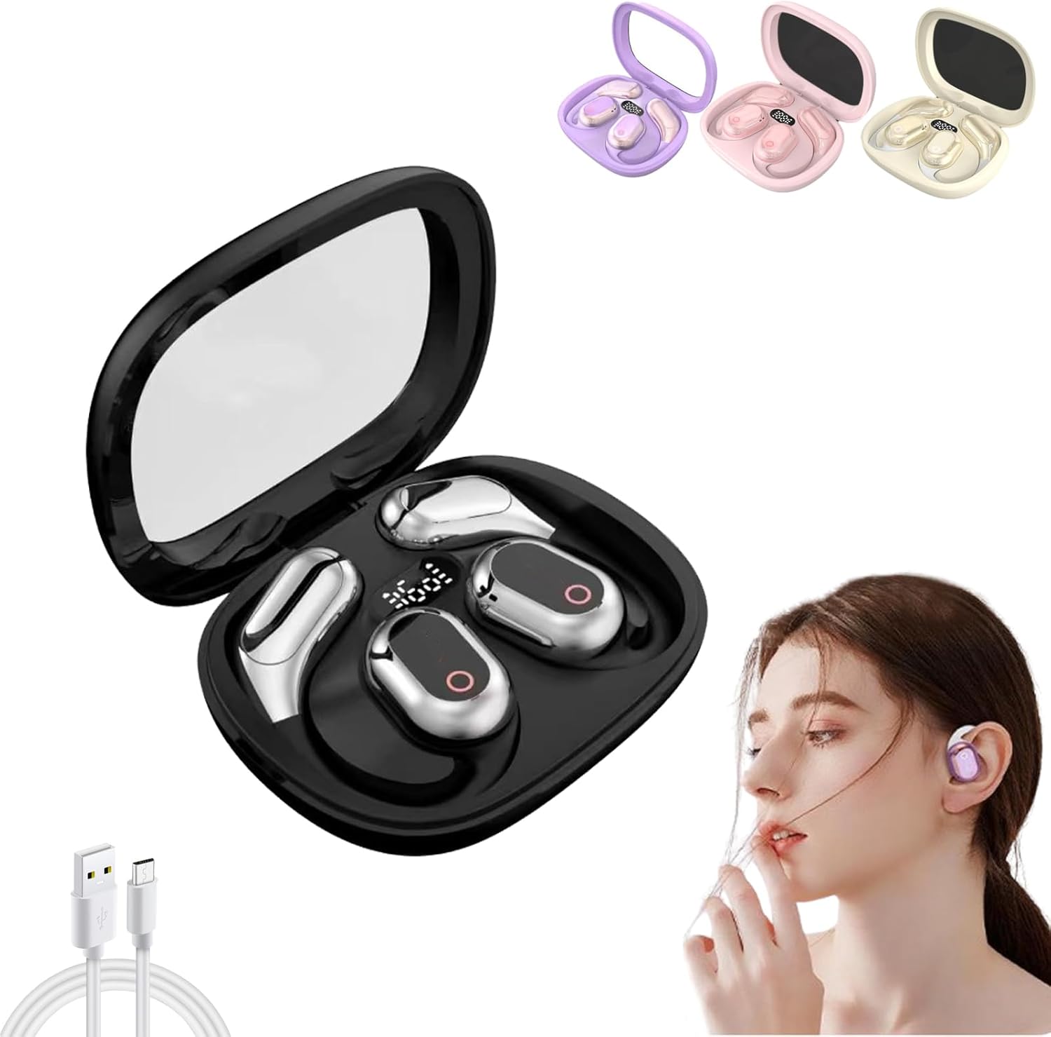 Peachloft Translator, Peachloft Translater, Peachloft Translation Earbuds, Language Translator Earbuds, Portable Bluetooth Earbuds, Open Ear Headphones Wireless Bluetooth 5.3 Earbuds (Black)