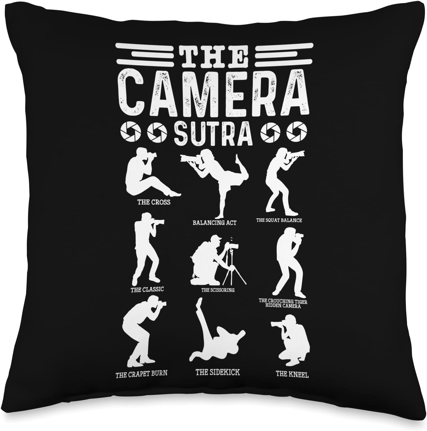 The Camera Sutra, Funny Photographer Quotes. Photography Throw Pillow, 16×16, Multicolor