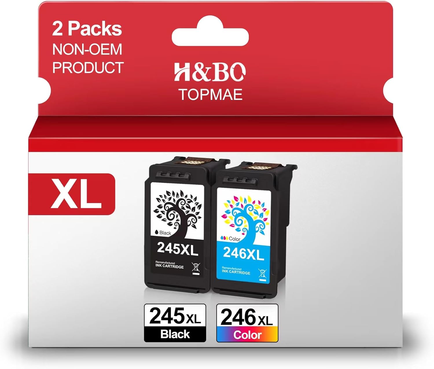 H&BO TOPMAE Remanufactured Ink Cartridges Replacement for Canon PG-245XL CL-246XL PG-243 CL-244 for PIXMA TS3320 TR4527 TR4500 MG2522 TR4520 MG2525 TS3322 MX490 Printer (1 Black+1 Color)