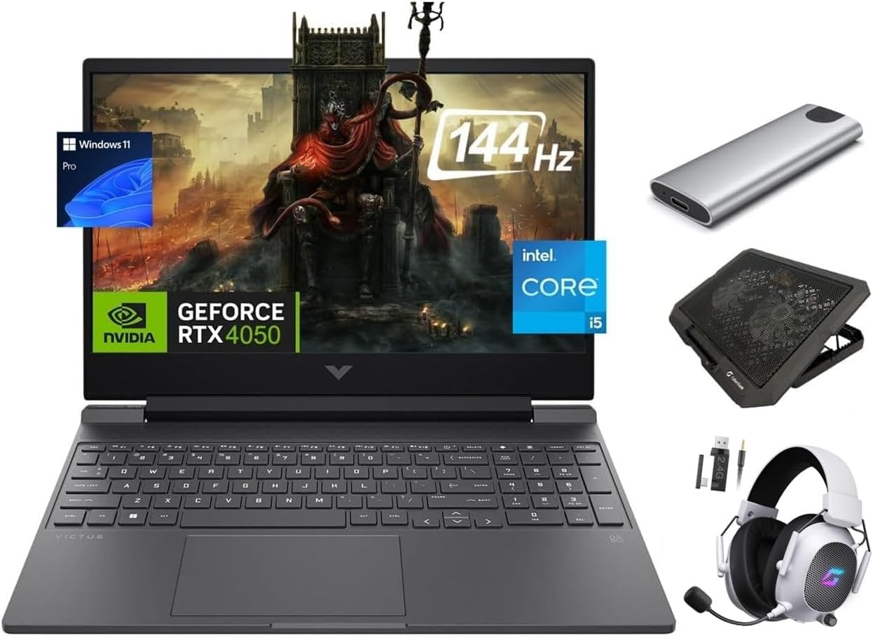 HP Victus Gaming Laptop, 15.6″ 144Hz FHD, 8-Core Intel i5-13420H, NVIDIA RTX 4050 6GB GPU, 16GB RAM, 1TB SSD, Backlit KB, WiFi 6, Webcam, KeyPad, USB-C, 3-in-1 Essential Gaming Bundle, Win 11 Pro