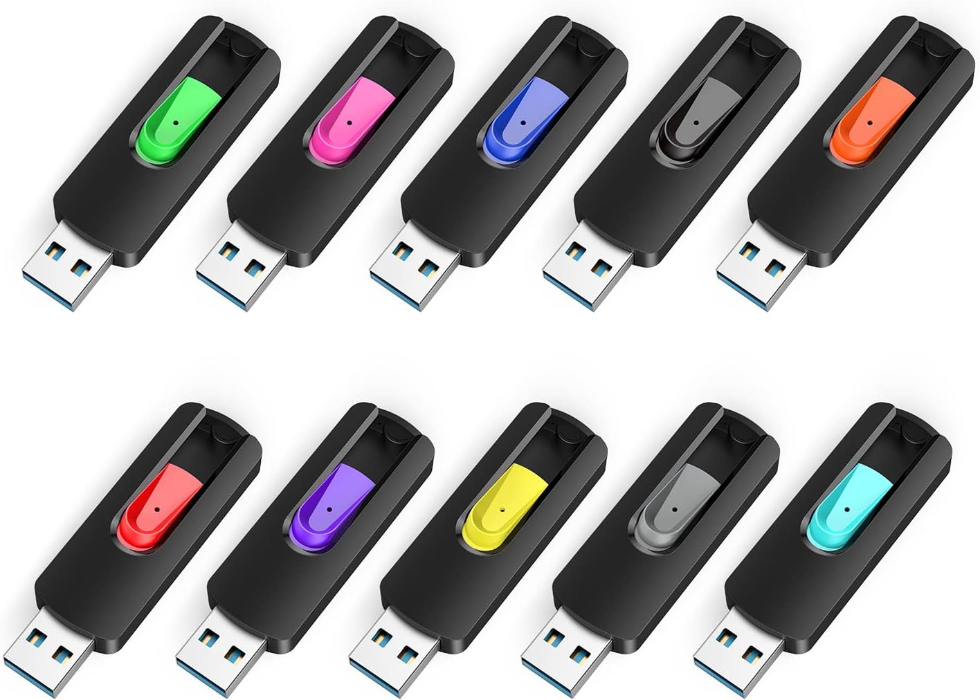 RAOYI 10 Pack 64GB USB 3.0 Flash Drives Slide Retractable Memory Stick Bulk Thumb Drive Jump Drive Zip Drive USB Sticks Data Storage Backup for PC Mac (64G, 10 Mixed Color)