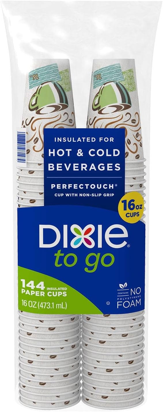 Dixie PerfecTouch Insulated Hot/Cold Paper Cups, Coffee Haze, 16 Oz (144 Count)