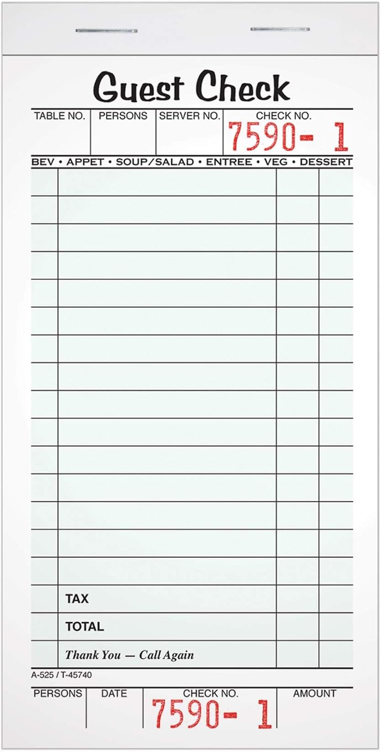 Adams Guest Check Pads, Single Part, Perforated Guest Receipt, 3-2/5″ x 6-1/4″, 50 Sheets per Pad, 10 Pack (525SW), White