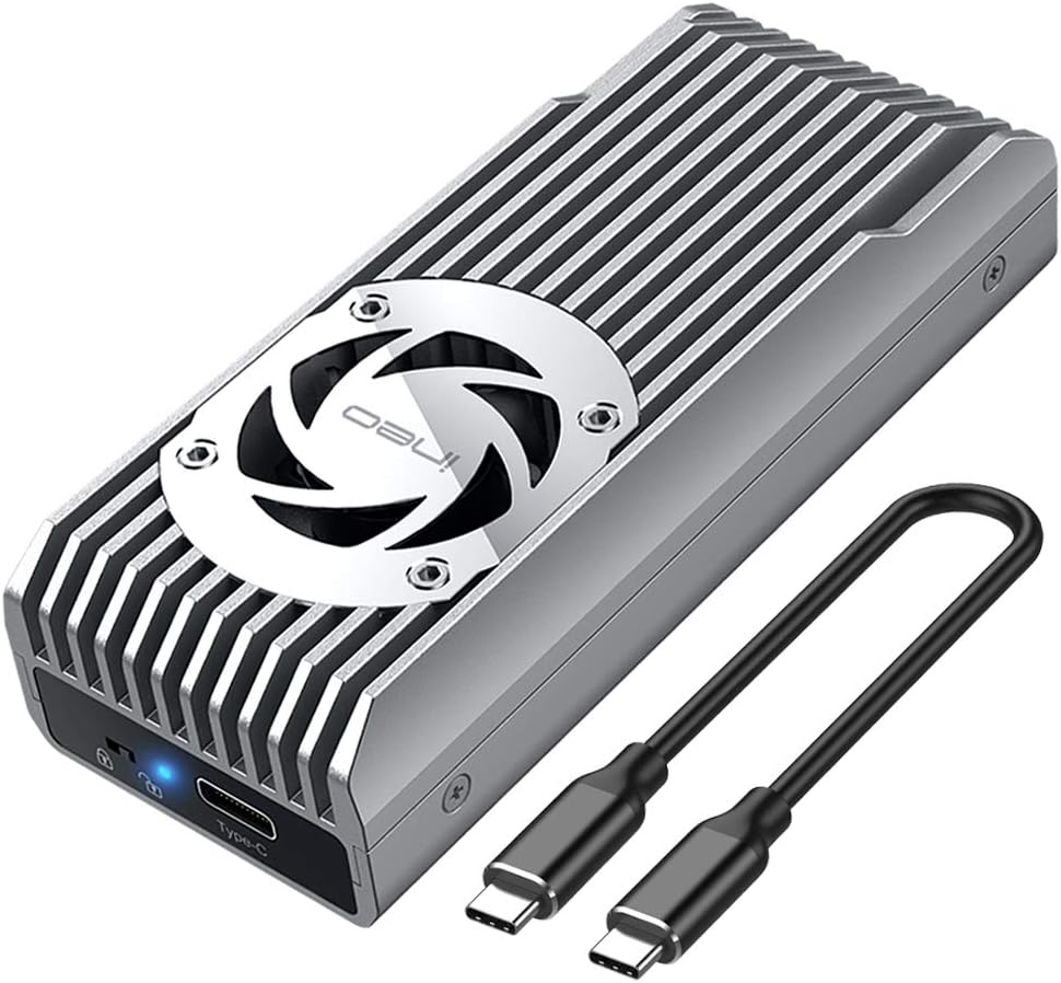 ineo M.2 NVMe 20G USB3.2 Gen2 X 2 Type-C to NVMe PCI-E M-Key SSD Enclosure Built-in Cooling Fan [C2598-NVMe 20Gbps]