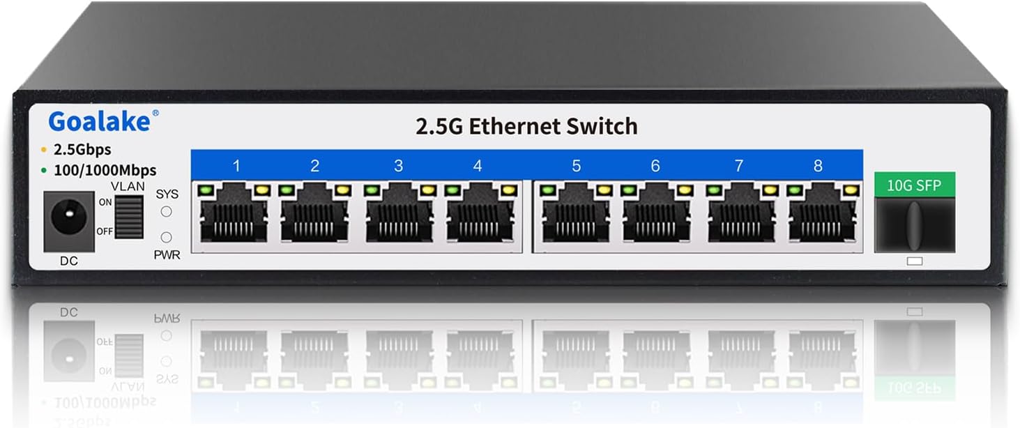 8-Port 2.5G Gigabit Ethernet Switch, 8X 2.5G RJ45 Ports and 1x 10G SFP Port, 60Gbps Switching Capacity, Ideal for 2.5G NAS, 4K Video, Gaming PC, 2.5G Server, 2.5G WiFi 6 AP, 2.5G PCIe Adapter